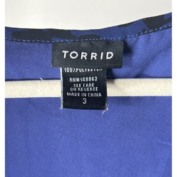 Torrid Floral Print Top Black Bright Blue Chiffon Split Tulip Back Womens Size 3 - Picture 11 of 11